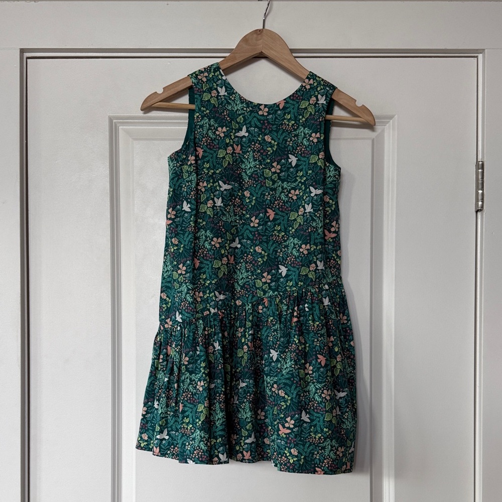 Tea Collection Teal Floral Sleeveless Drop-Waist Dress